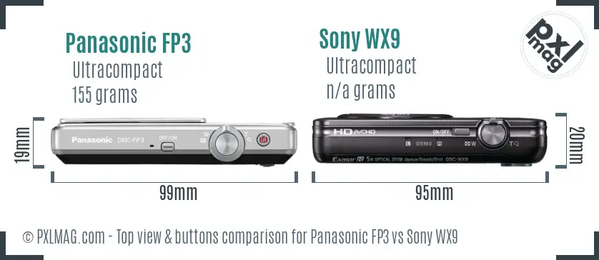 Panasonic FP3 vs Sony WX9 top view buttons comparison