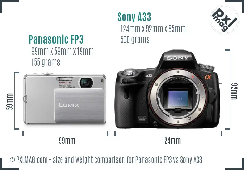 Panasonic FP3 vs Sony A33 size comparison