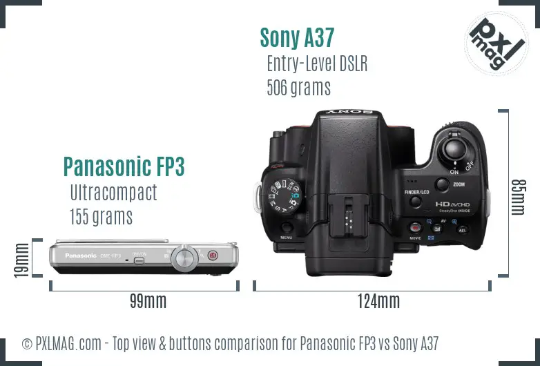 Panasonic FP3 vs Sony A37 top view buttons comparison