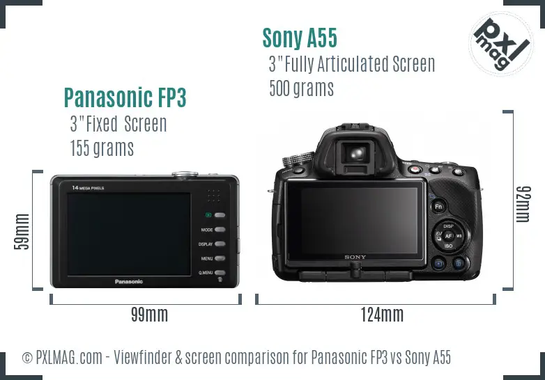 Panasonic FP3 vs Sony A55 Screen and Viewfinder comparison