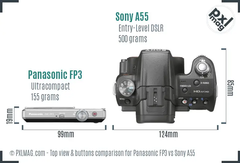 Panasonic FP3 vs Sony A55 top view buttons comparison