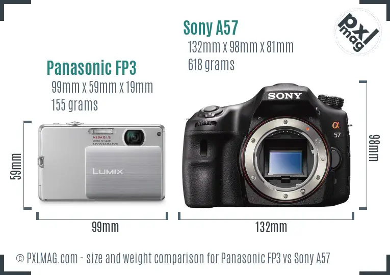 Panasonic FP3 vs Sony A57 size comparison