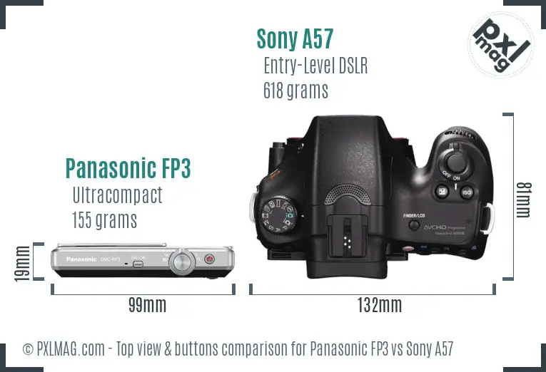 Panasonic FP3 vs Sony A57 top view buttons comparison