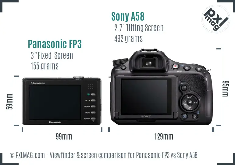 Panasonic FP3 vs Sony A58 Screen and Viewfinder comparison