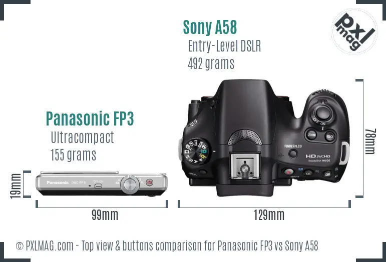 Panasonic FP3 vs Sony A58 top view buttons comparison