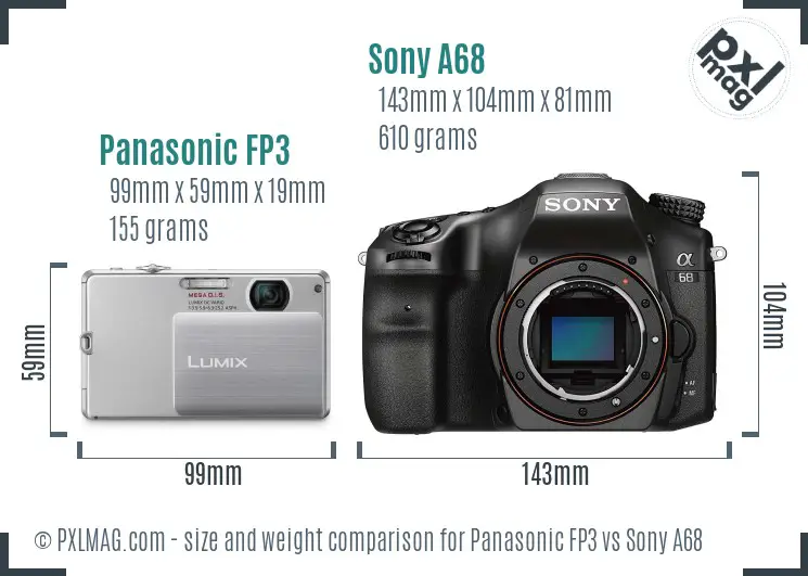 Panasonic FP3 vs Sony A68 size comparison
