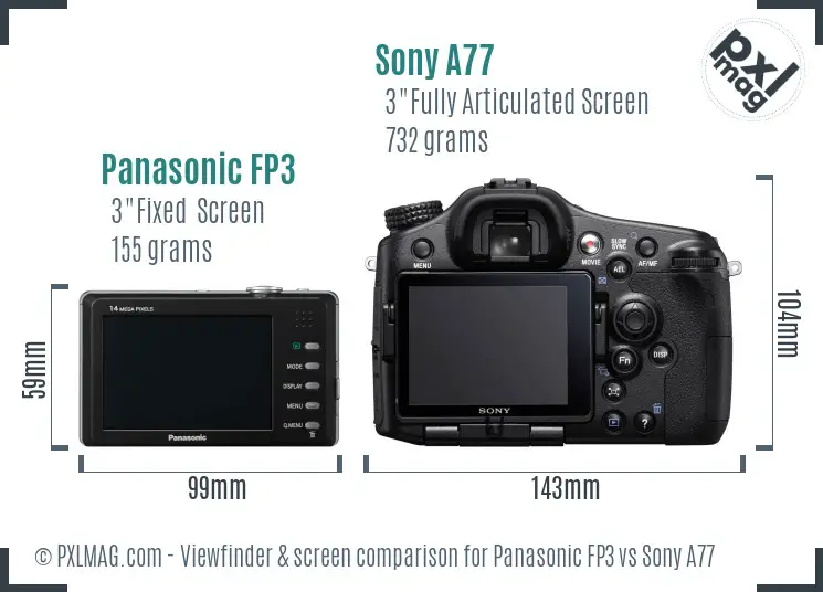 Panasonic FP3 vs Sony A77 Screen and Viewfinder comparison