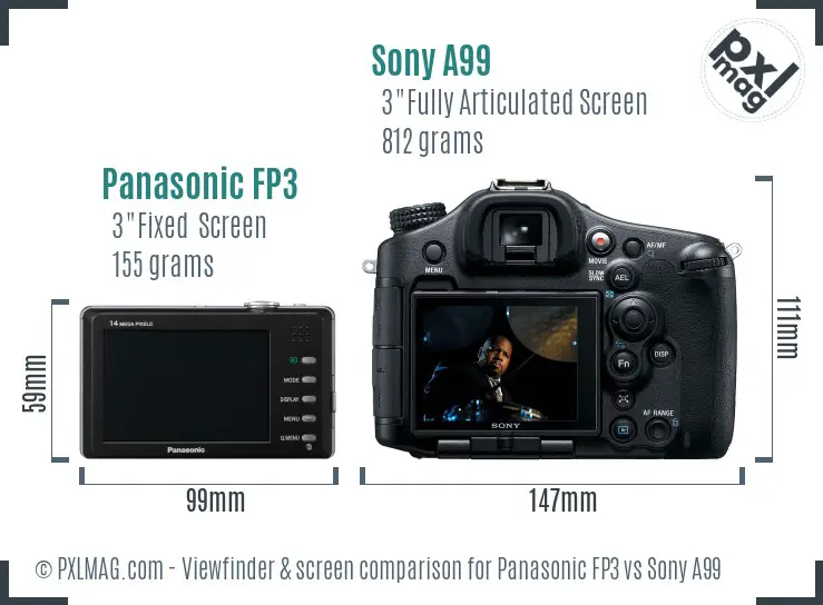 Panasonic FP3 vs Sony A99 Screen and Viewfinder comparison