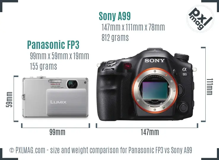 Panasonic FP3 vs Sony A99 size comparison