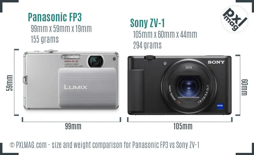 Panasonic FP3 vs Sony ZV-1 size comparison