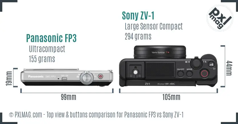 Panasonic FP3 vs Sony ZV-1 top view buttons comparison