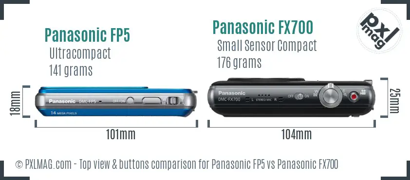 Panasonic FP5 vs Panasonic FX700 top view buttons comparison Panasonic FP5 vs Panasonic FX700 top view buttons comparison