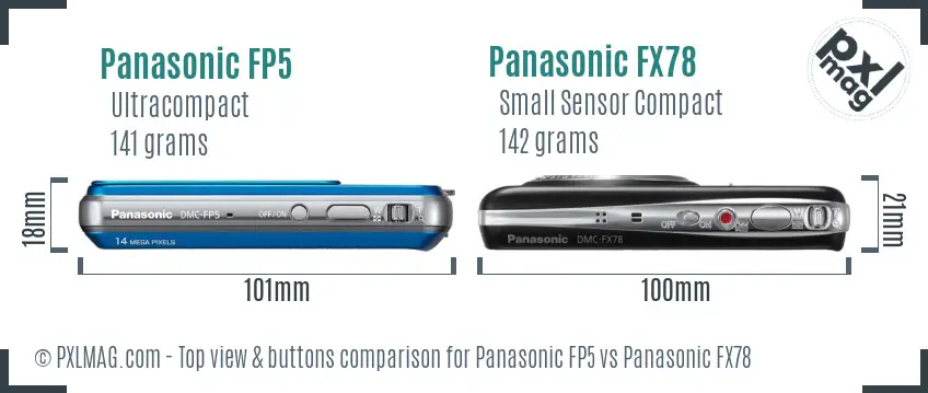 Panasonic FP5 vs Panasonic FX78 top view buttons comparison