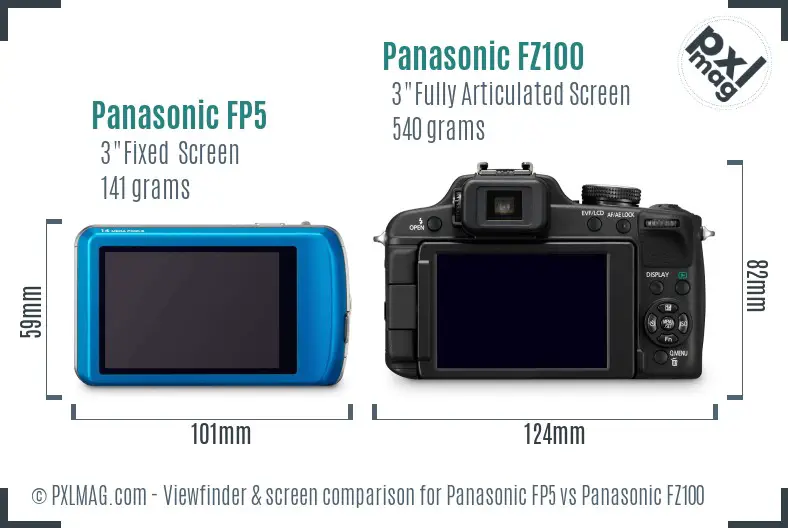 Panasonic FP5 vs Panasonic FZ100 Screen and Viewfinder comparison Panasonic FP5 vs Panasonic FZ100 Screen and Viewfinder comparison