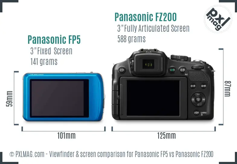 Panasonic FP5 vs Panasonic FZ200 Screen and Viewfinder comparison