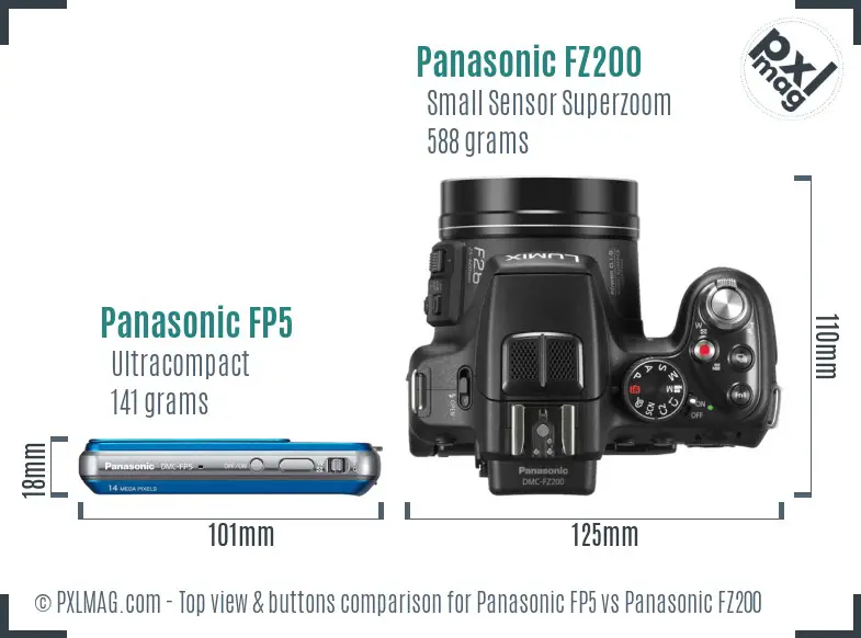 Panasonic FP5 vs Panasonic FZ200 top view buttons comparison