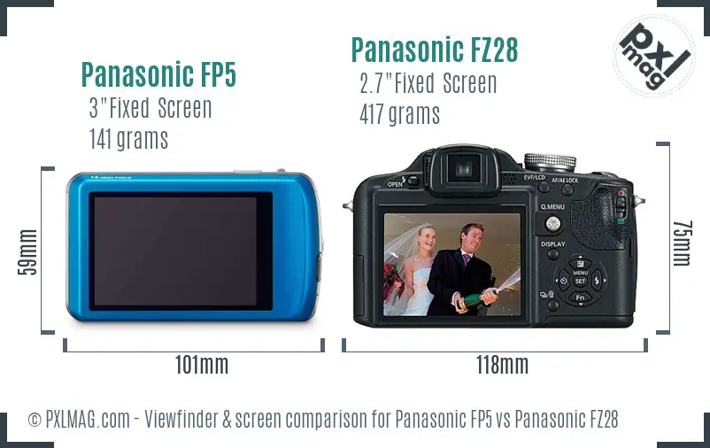 Panasonic FP5 vs Panasonic FZ28 Screen and Viewfinder comparison