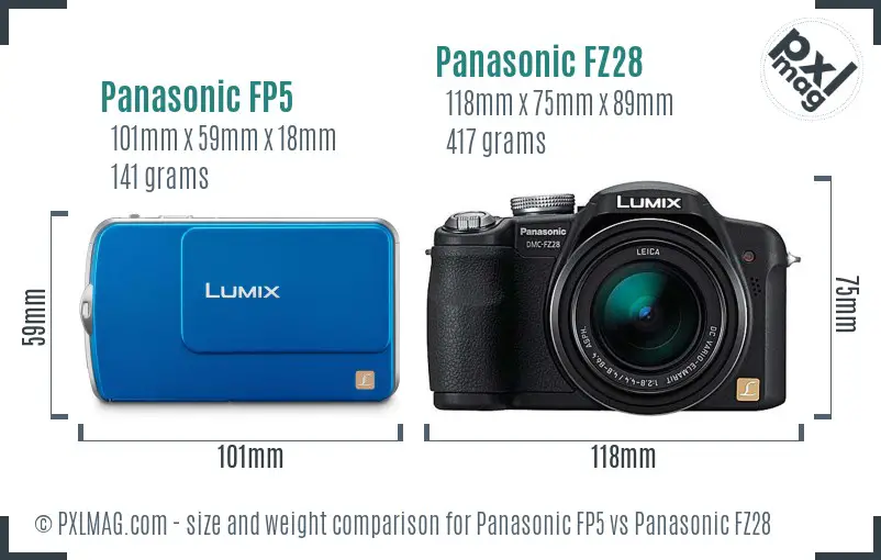 Panasonic FP5 vs Panasonic FZ28 size comparison