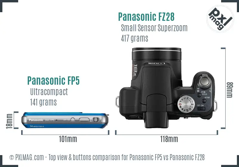 Panasonic FP5 vs Panasonic FZ28 top view buttons comparison