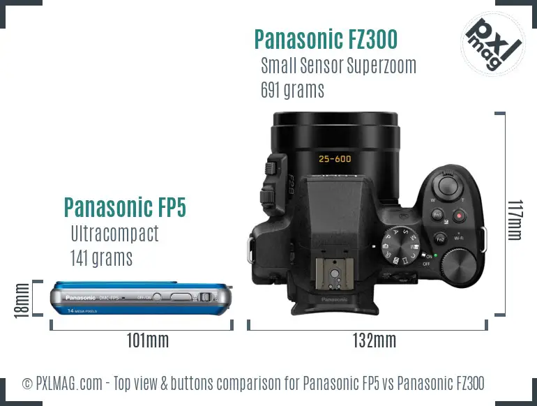 Panasonic FP5 vs Panasonic FZ300 top view buttons comparison