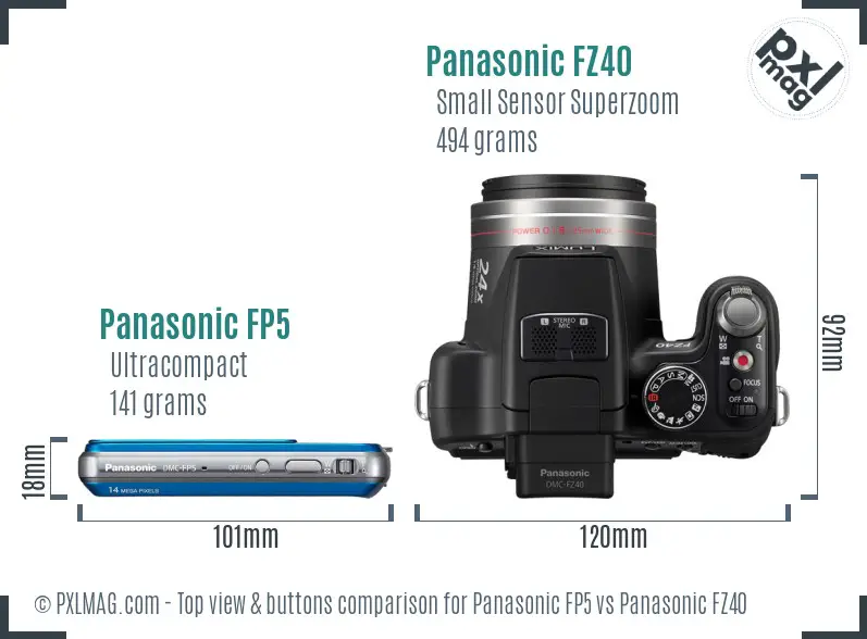 Panasonic FP5 vs Panasonic FZ40 top view buttons comparison Panasonic FP5 vs Panasonic FZ40 top view buttons comparison