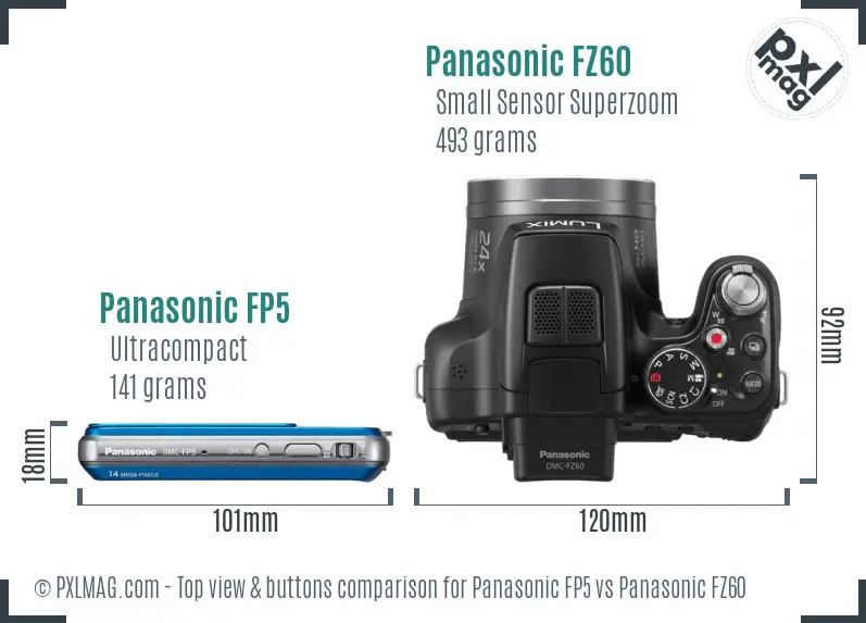 Panasonic FP5 vs Panasonic FZ60 top view buttons comparison