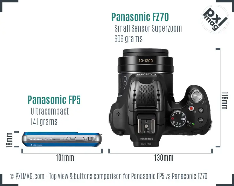 Panasonic FP5 vs Panasonic FZ70 top view buttons comparison