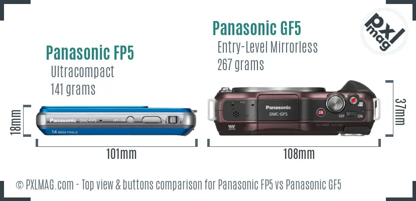 Panasonic FP5 vs Panasonic GF5 top view buttons comparison