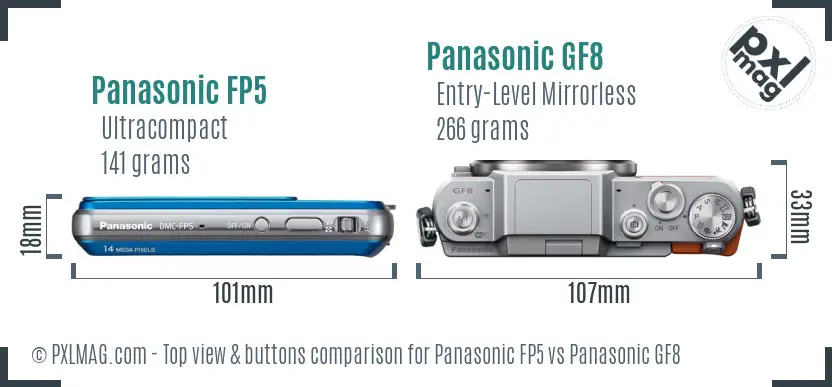 Panasonic FP5 vs Panasonic GF8 top view buttons comparison Panasonic FP5 vs Panasonic GF8 top view buttons comparison