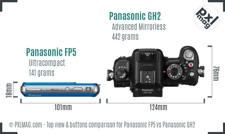 Panasonic FP5 vs Panasonic GH2 top view buttons comparison