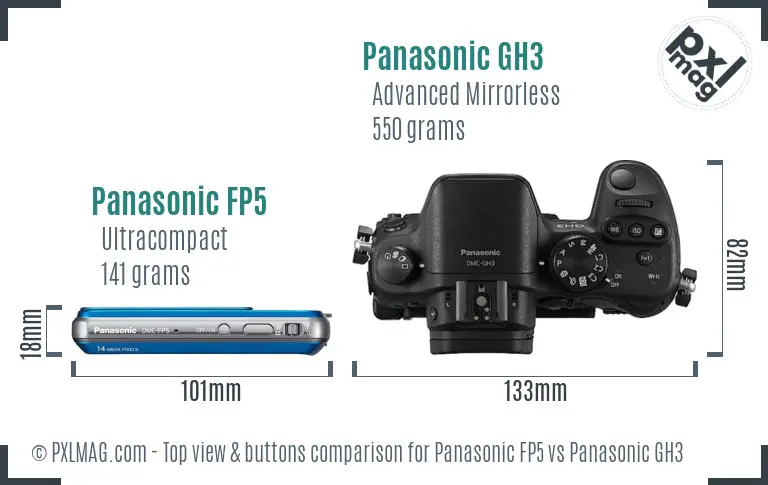 Panasonic FP5 vs Panasonic GH3 top view buttons comparison