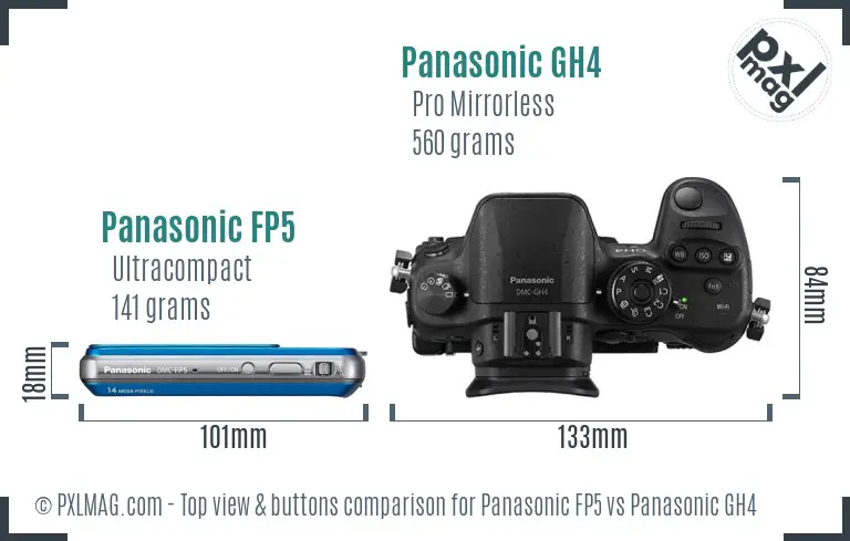 Panasonic FP5 vs Panasonic GH4 top view buttons comparison