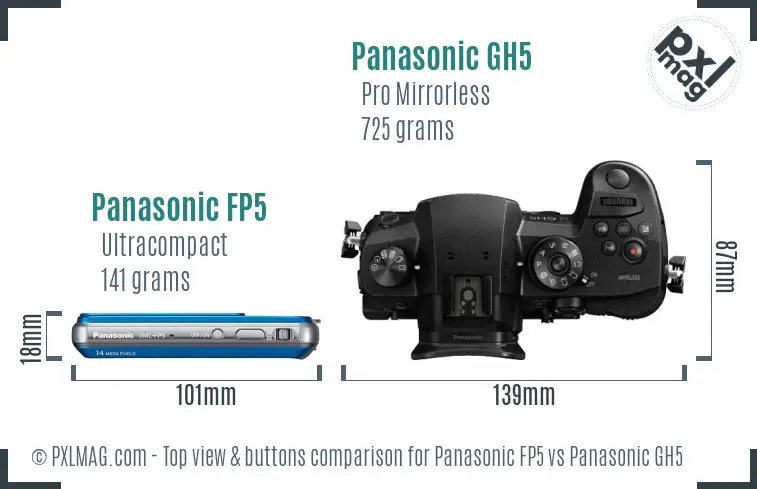 Panasonic FP5 vs Panasonic GH5 top view buttons comparison Panasonic FP5 vs Panasonic GH5 top view buttons comparison