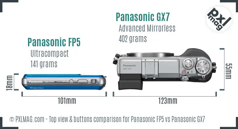 Panasonic FP5 vs Panasonic GX7 top view buttons comparison