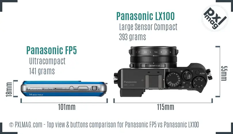 Panasonic FP5 vs Panasonic LX100 top view buttons comparison