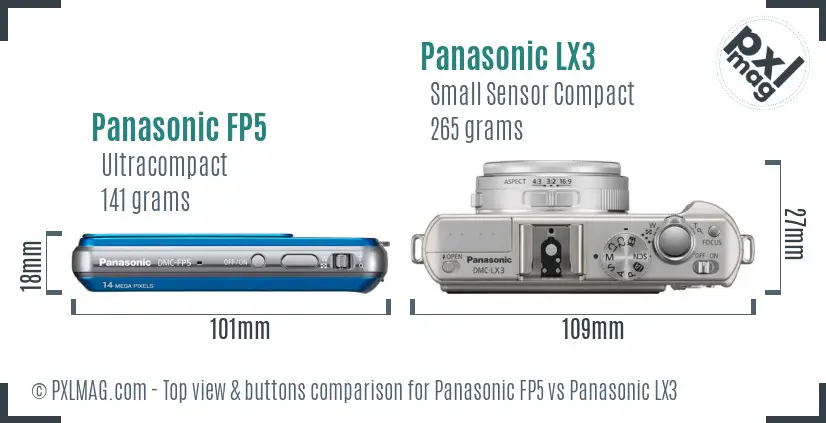 Panasonic FP5 vs Panasonic LX3 top view buttons comparison