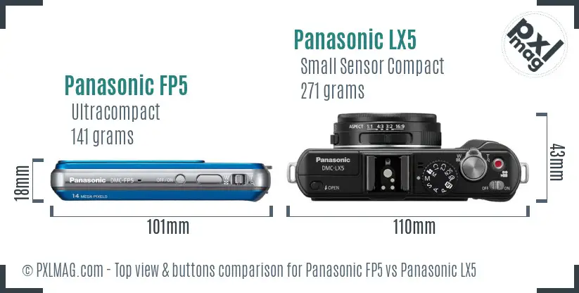 Panasonic FP5 vs Panasonic LX5 top view buttons comparison