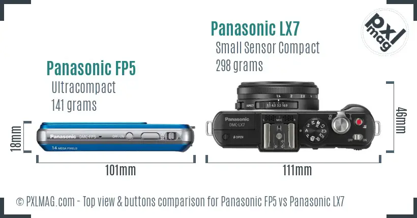 Panasonic FP5 vs Panasonic LX7 top view buttons comparison