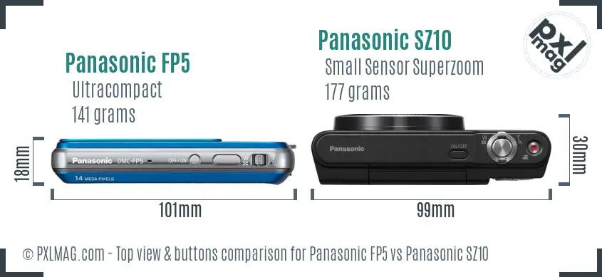 Panasonic FP5 vs Panasonic SZ10 top view buttons comparison