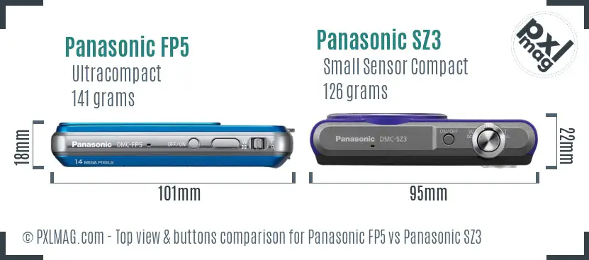 Panasonic FP5 vs Panasonic SZ3 top view buttons comparison Panasonic FP5 vs Panasonic SZ3 top view buttons comparison