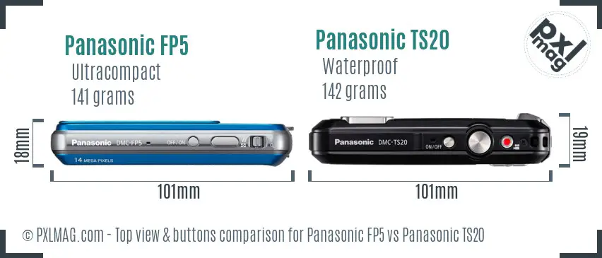 Panasonic FP5 vs Panasonic TS20 top view buttons comparison