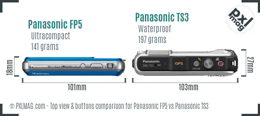 Panasonic FP5 vs Panasonic TS3 top view buttons comparison