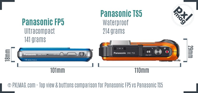 Panasonic FP5 vs Panasonic TS5 top view buttons comparison