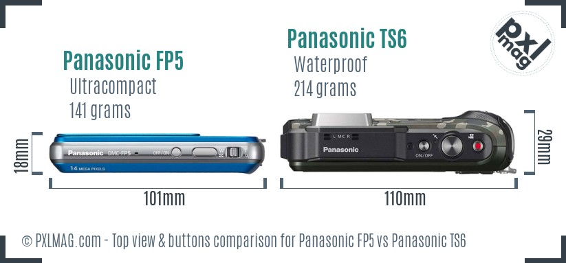 Panasonic FP5 vs Panasonic TS6 top view buttons comparison