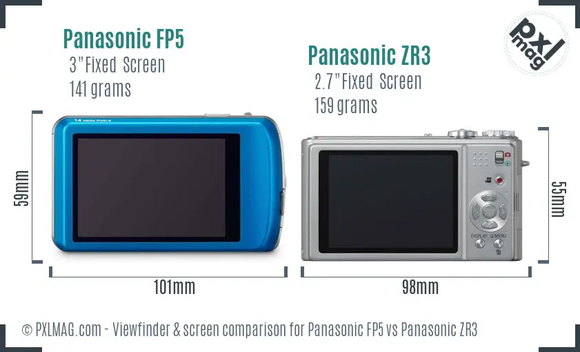 Panasonic FP5 vs Panasonic ZR3 Screen and Viewfinder comparison