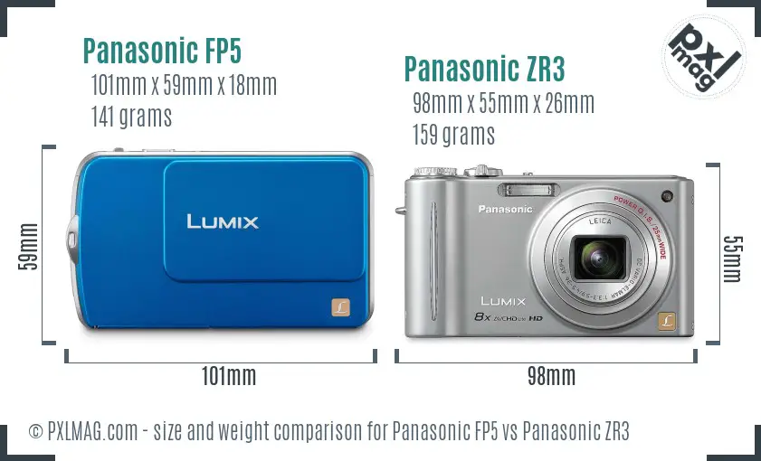 Panasonic FP5 vs Panasonic ZR3 size comparison