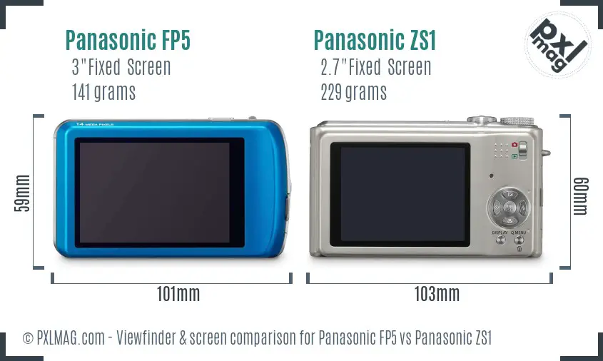 Panasonic FP5 vs Panasonic ZS1 Screen and Viewfinder comparison
