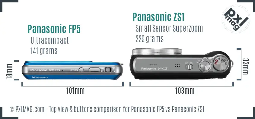 Panasonic FP5 vs Panasonic ZS1 top view buttons comparison
