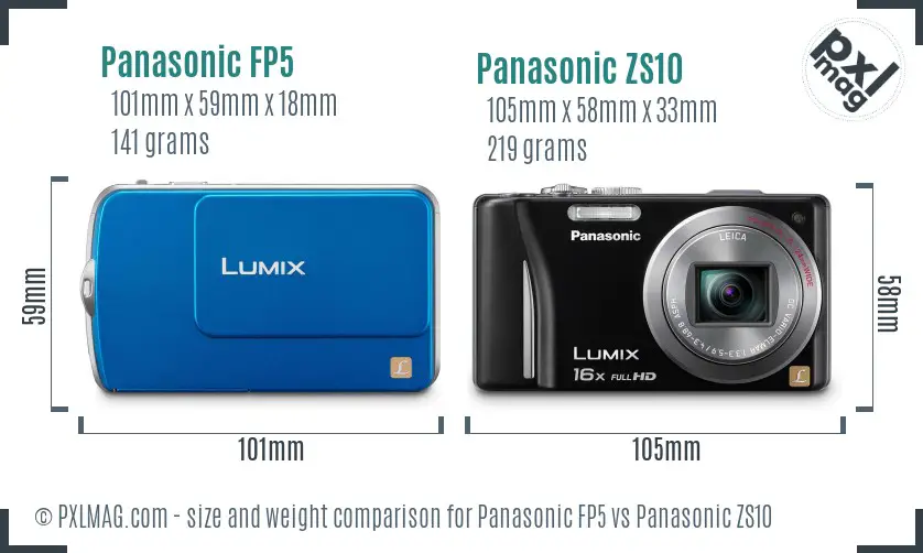 Panasonic FP5 vs Panasonic ZS10 size comparison