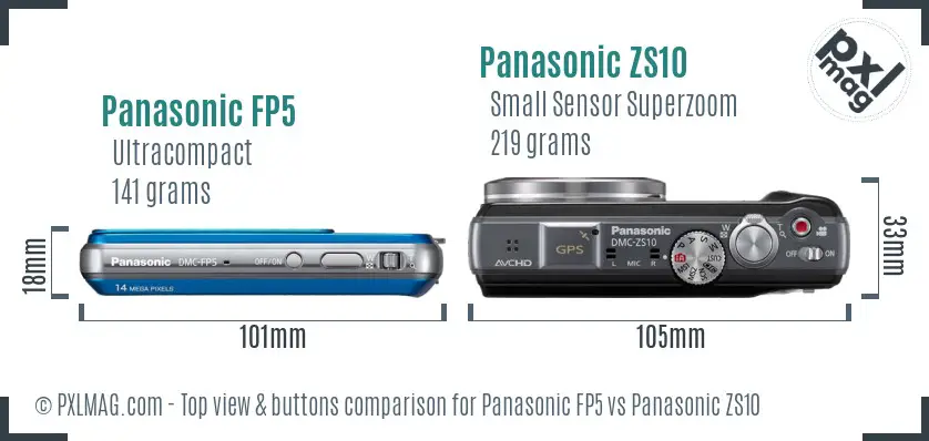 Panasonic FP5 vs Panasonic ZS10 top view buttons comparison